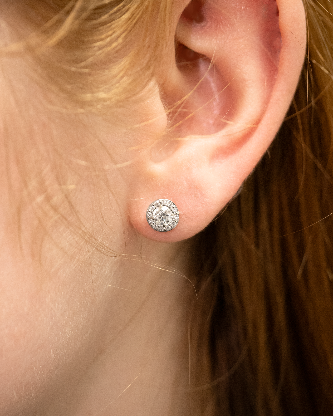 Brilliant cut diamond halo stud earrings in 14ct white gold