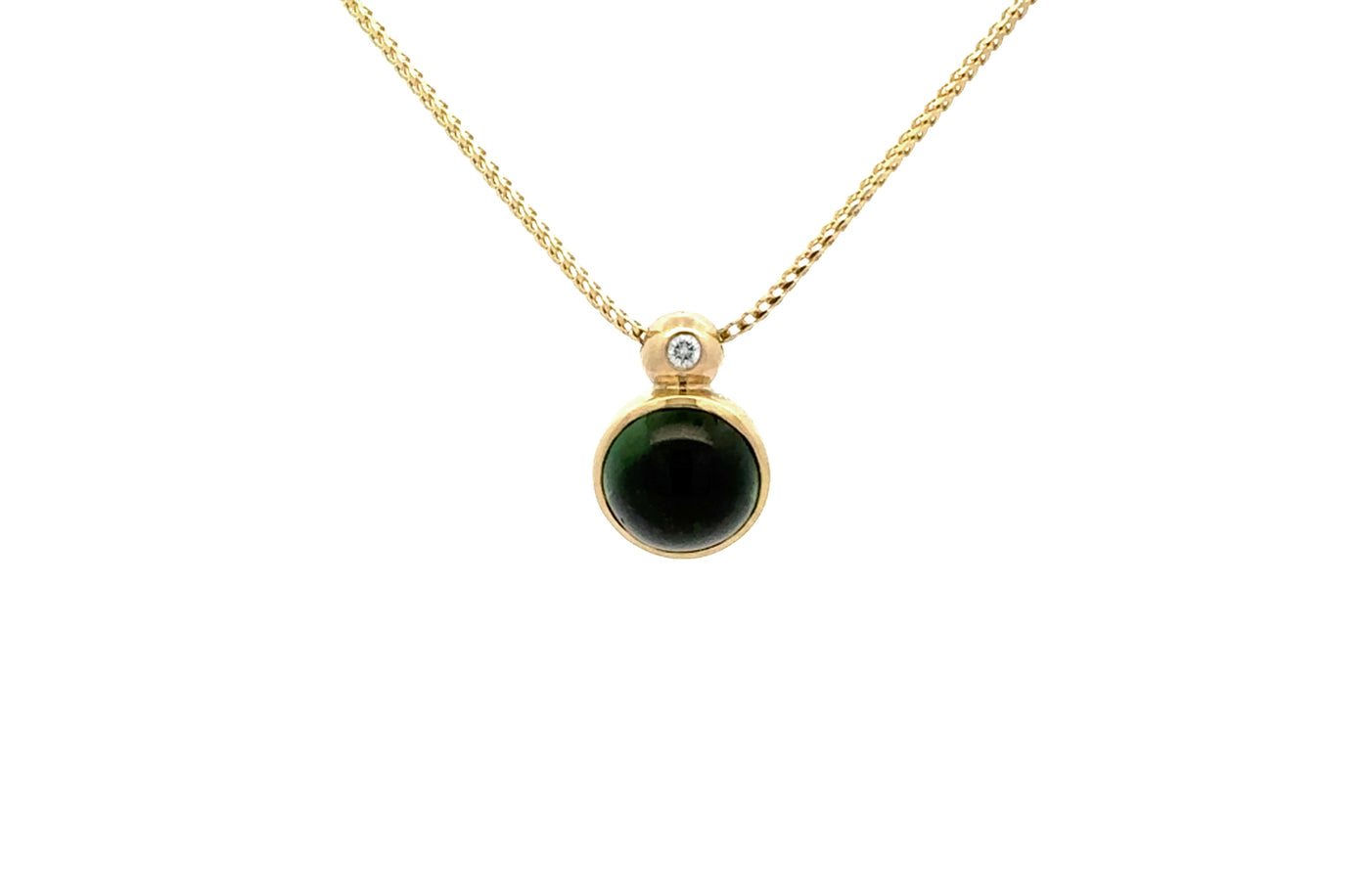 Bubble: Green Touramline & Diamond Necklace in Yellow Gold