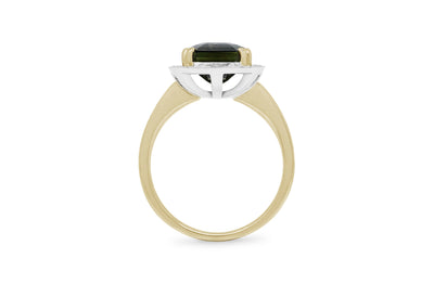 Almost Midnight: Green Sapphire and Diamond Halo Ring
