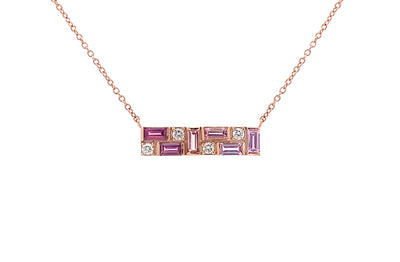 Diamond, Sapphire, Garnet & Tourmaline Bar Necklace in Rose Gold