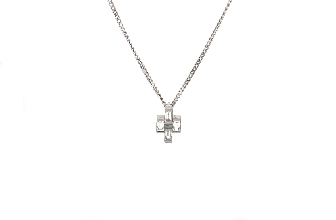 Emerald Cut Diamond Four Stone Pendant in White Gold | 0.41ctw