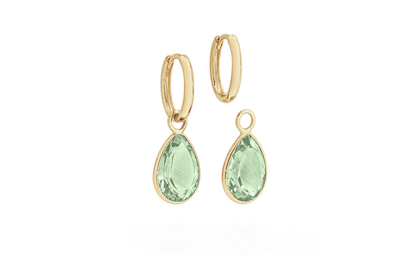 Green Amethyst Charm Huggie Earrings in Gold | 9.30ctw