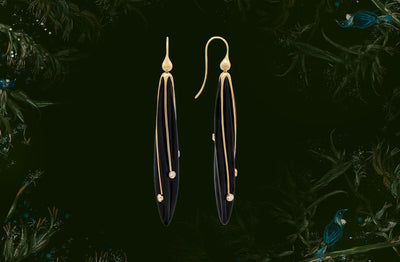 Harakeke: Black Jade and Diamond Drop Earrings