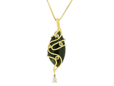 Jade Pendant with Diamond Droplets