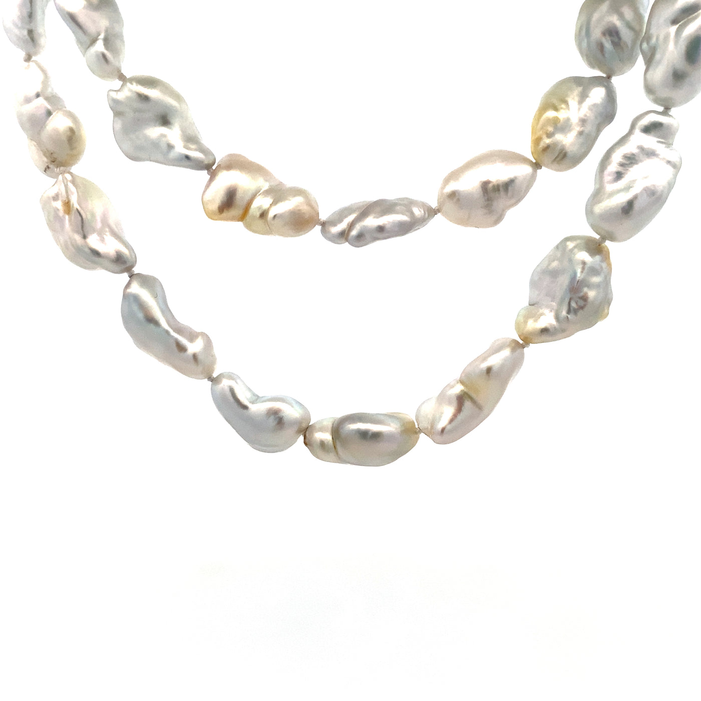 White Keshi Pearl Strand Necklace in Yellow Gold