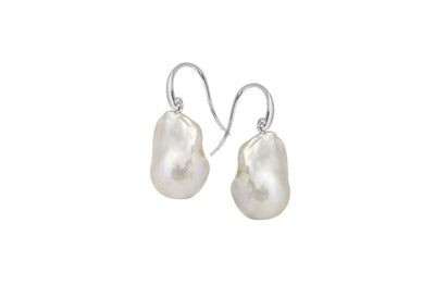 Large Baroque Pearl Drop Earrings in Sterling Silver