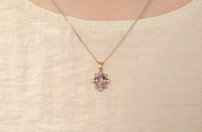 Méduse: Spinel and Diamond Halo Pendant in Rose and White Gold