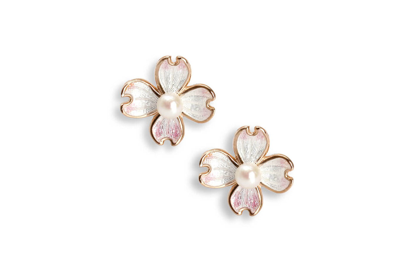 Mini Dogwood Flower Enamel Earrings with Akoya Pearl in Rose Gold