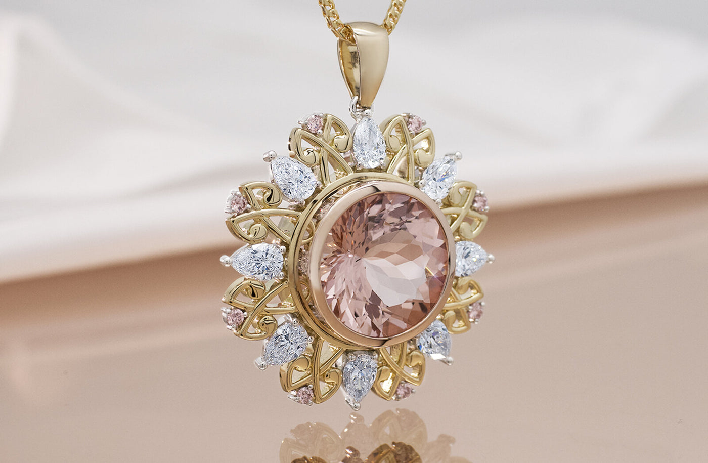 Aurora: Morganite and Argyle Diamond Pendant