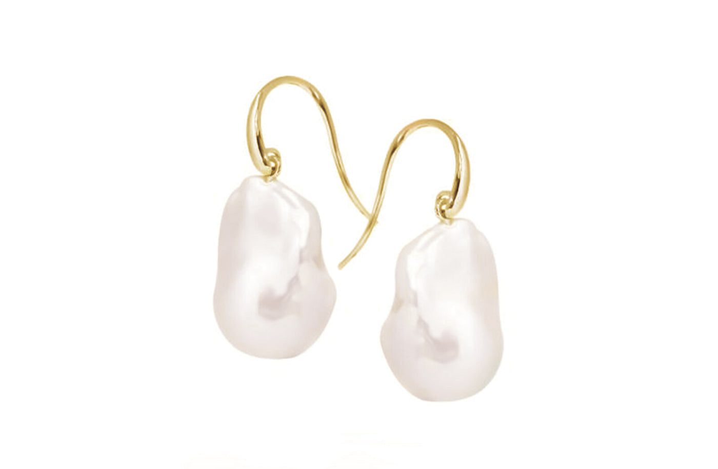 Large Baroque Pearl Drop Earrings in Yellow Gold