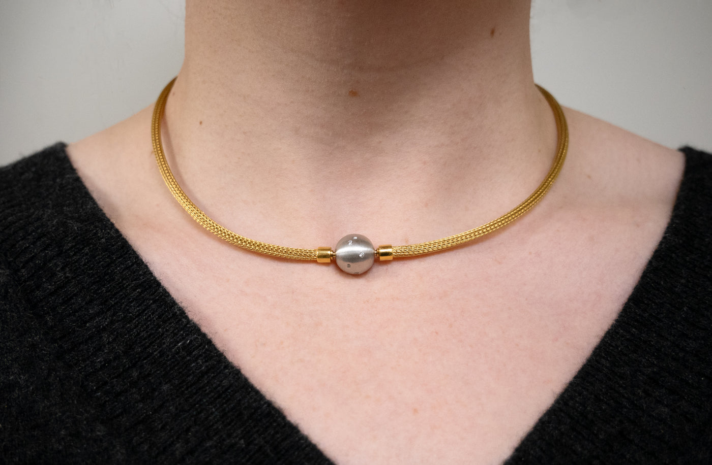 Woven Chain Necklace with Diamond Set Clasp in Gold