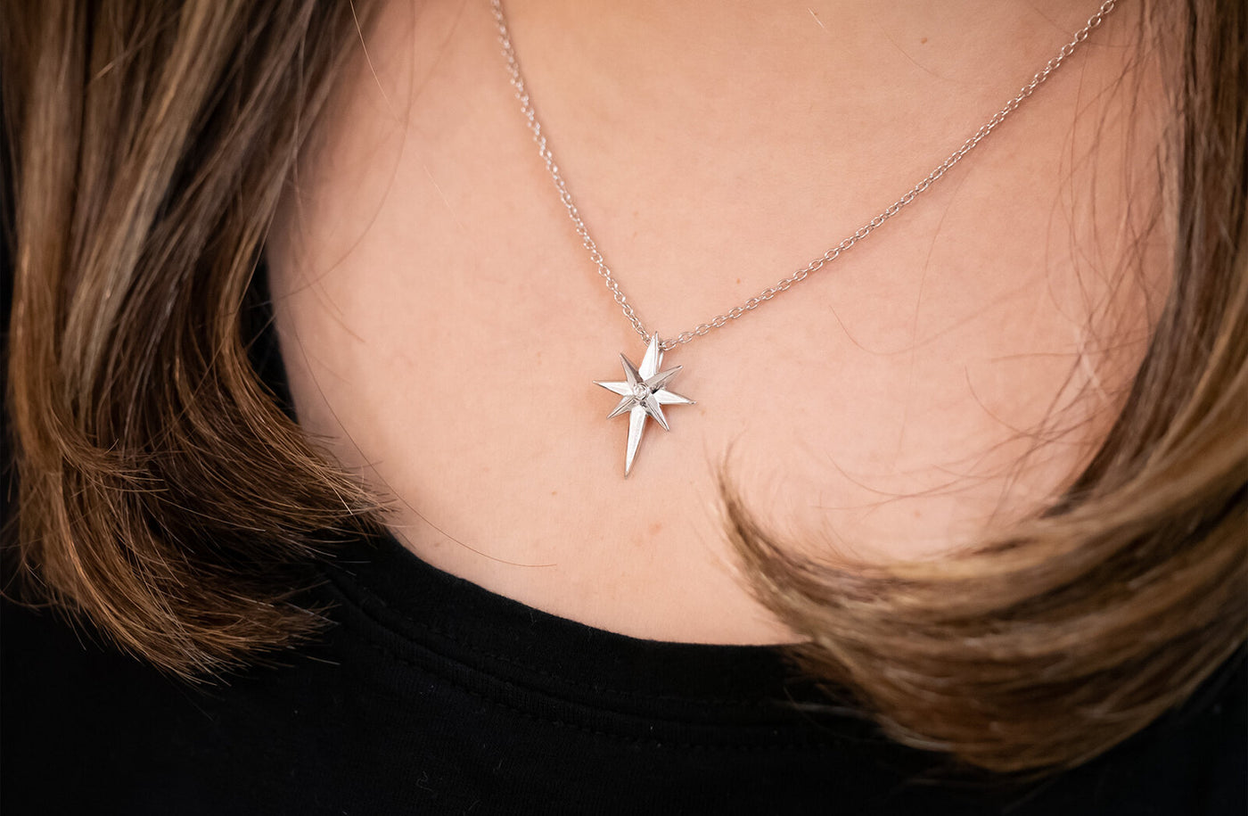 Northern Star Enamel Pendant with White Sapphire