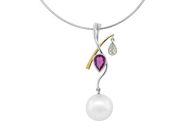 Pendulum of Time: Diamond, Sapphire and Pearl Pendant