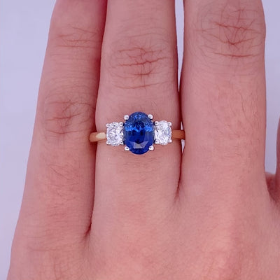 Sapphire and Diamond Three Stone Ring in Yellow Gold | 1.73ct