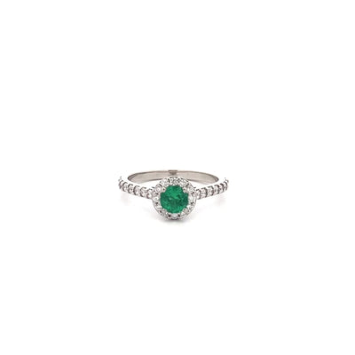 Adorn: Emerald and Diamond Halo Ring in Platinum | 0.34ct