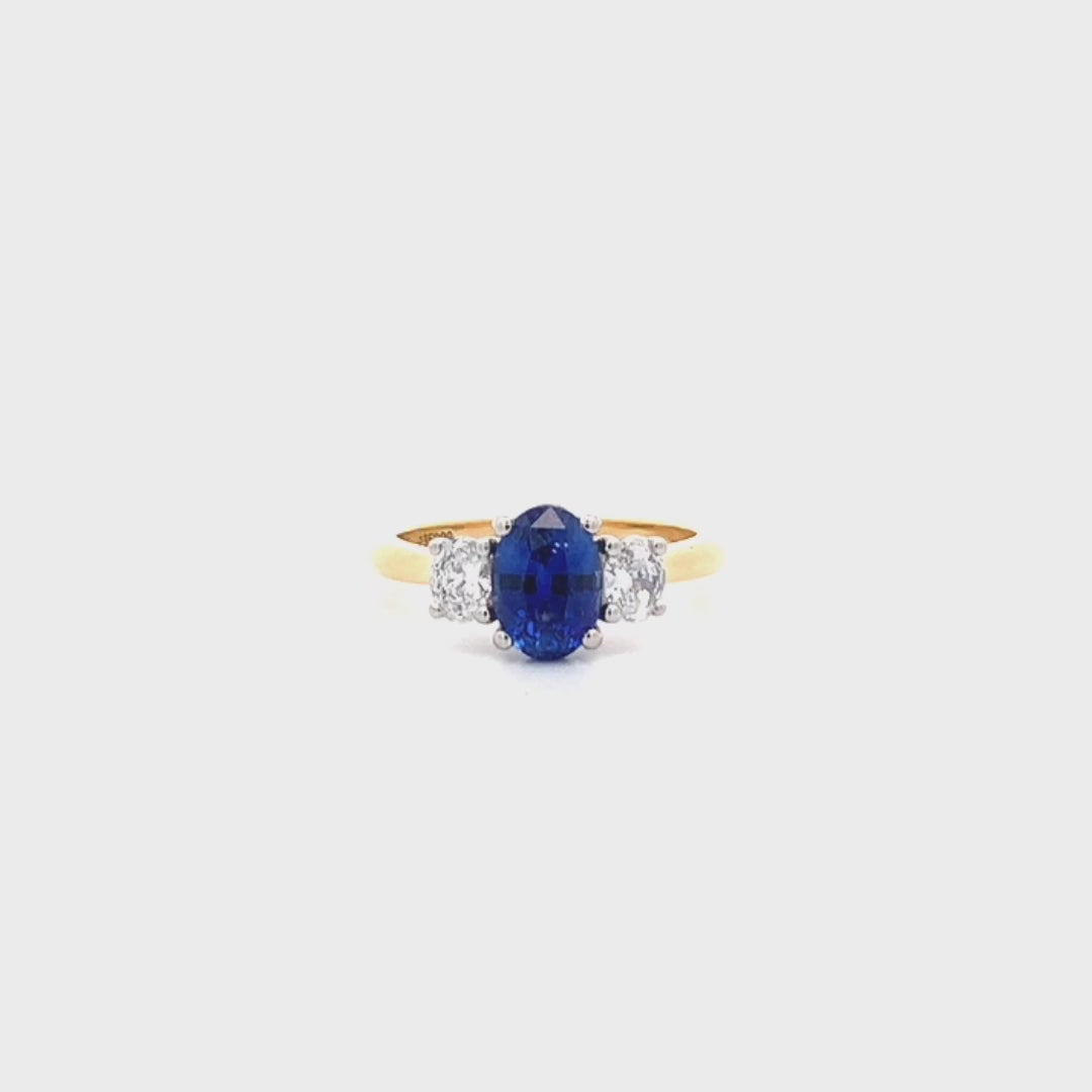 Sapphire and Diamond Three Stone Ring in Yellow Gold | 1.73ct