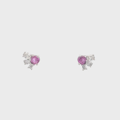 Pink Sapphire and Diamond Stud Earrings in Platinum