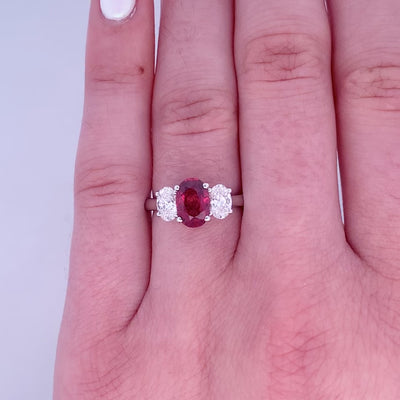 Ruby & Diamond Three Stone Ring in Platinum | 1.54ct