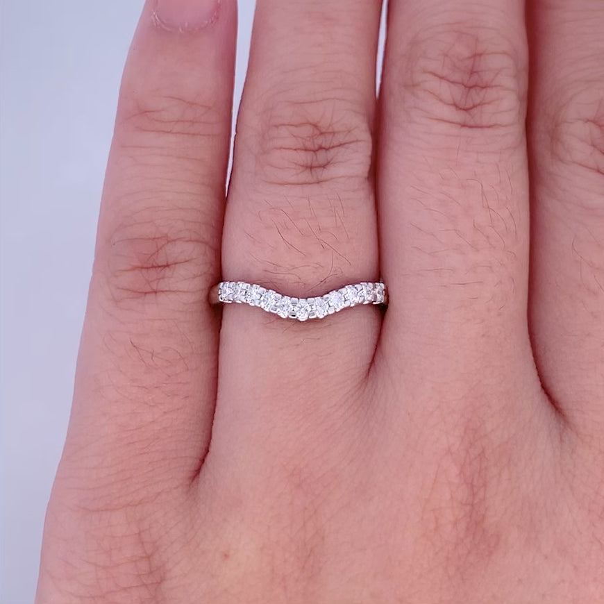 Brilliant Diamond Set Curve Shape Ring in Platinum | 0.22ctw