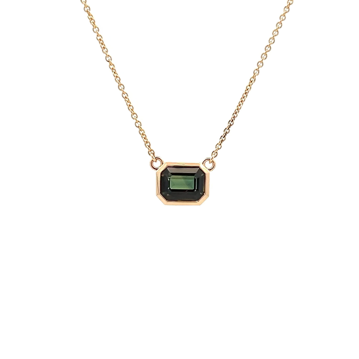 Green Sapphire Bezel Set Pendant in Yellow Gold | 1.87ct