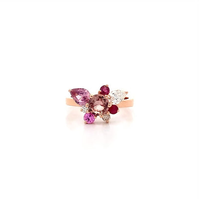 Rosebud: Sapphire Ruby and Diamond Cluster Ring in Rose Gold | 2.60ctw
