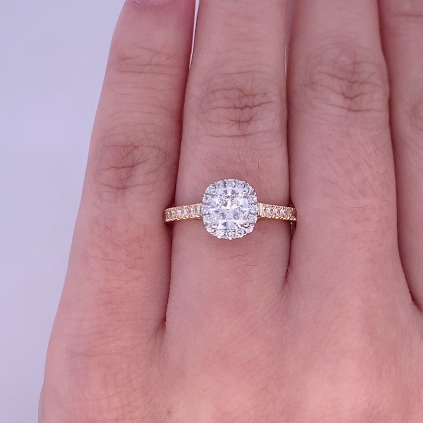 Adorn: Cushion Cut Diamond Halo Ring in Yellow Gold | 1.18ctw