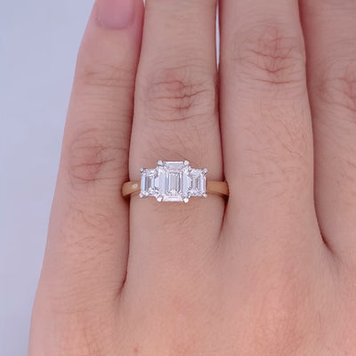Harmony: Emerald Cut Diamond Three Stone Ring in Yellow Gold | 1.42ctw
