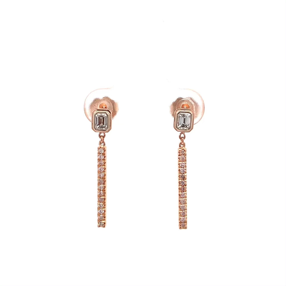 Emerald Cut and Argyle Pink Diamond Drop Earrings | 0.43ctw