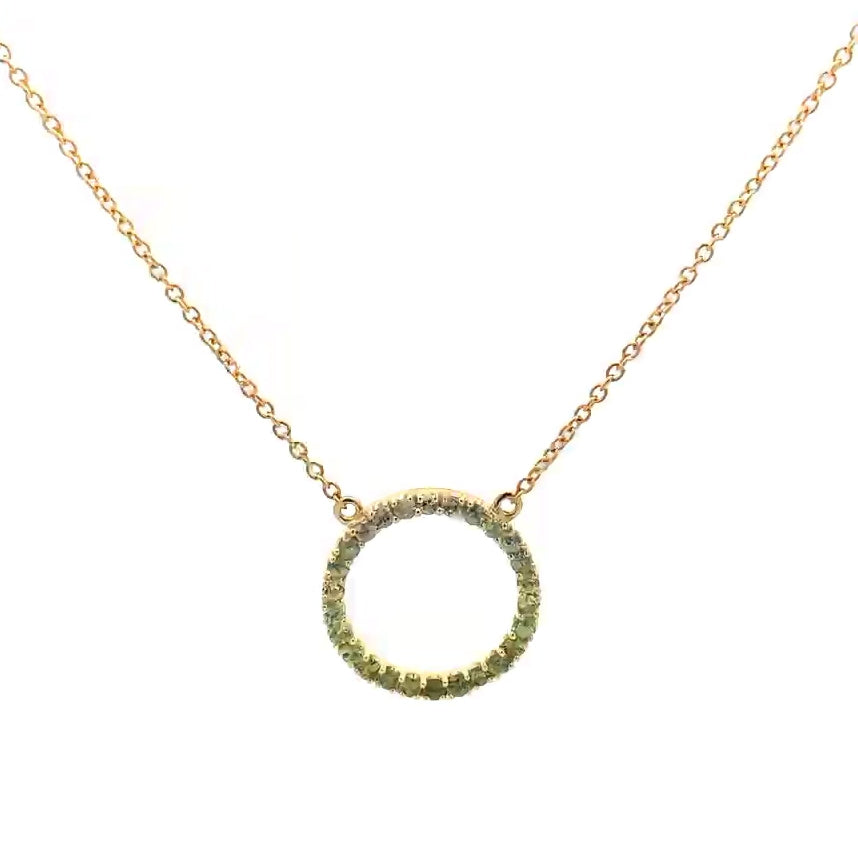 Evermore: Green Sapphire Set Circle Necklace in Yellow Gold | 0.84ctw