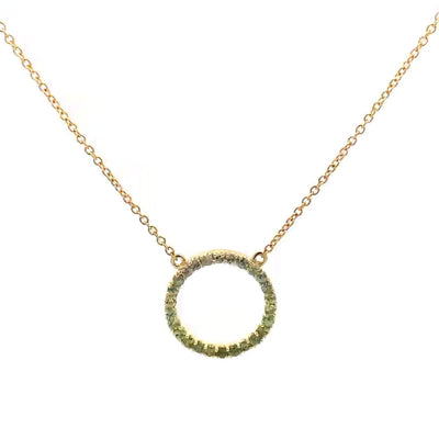 Evermore: Green Sapphire Set Circle Necklace in Yellow Gold | 0.84ctw