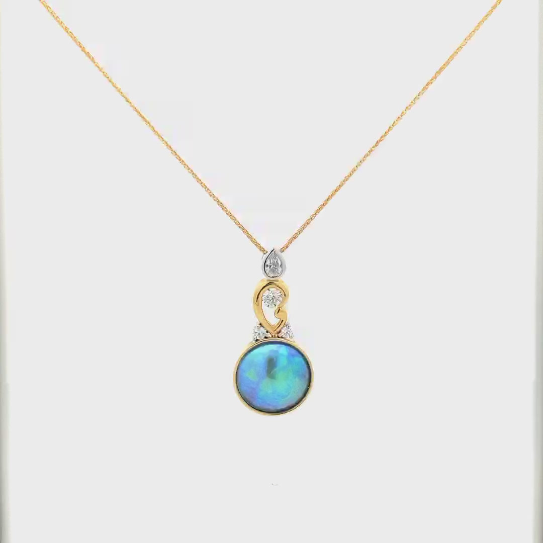 Iridessa: Paua Pearl and Diamond Pendant in Yellow Gold