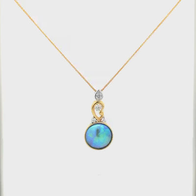 Iridessa: Paua Pearl and Diamond Pendant in Yellow Gold