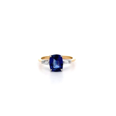 Villa: Blue Sapphire & Diamond Three Stone Ring in Yellow Gold | 1.92ct