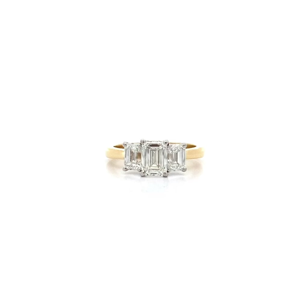 Harmony: Emerald Cut Diamond Three Stone Ring in Yellow Gold | 2.00ctw