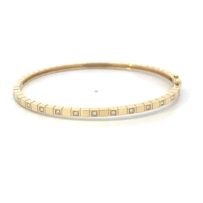 Brilliant Cut Diamond Set Squared Bangle in Yellow Gold | 0.17ctw