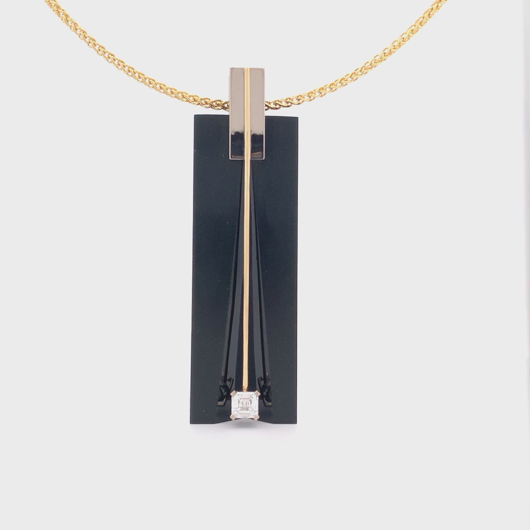 Metro-Gnome: Black Jade & Diamond Drop Pendant in Yellow Gold