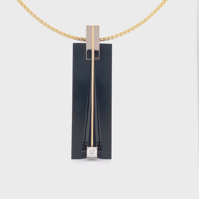 Metro-Gnome: Black Jade & Diamond Drop Pendant in Yellow Gold
