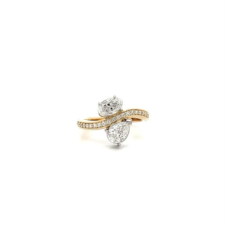 Dancers: Pear & Oval Cut Diamond Ring in Yellow Gold | 1.72ctw