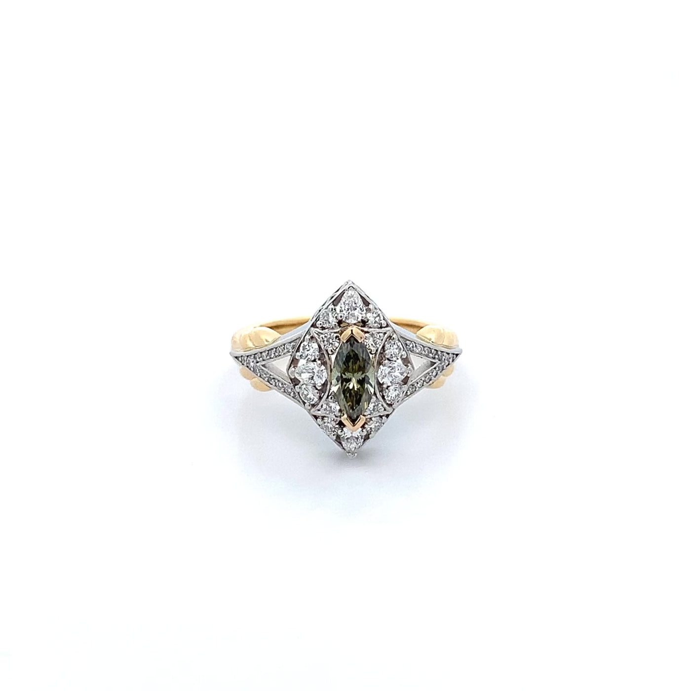 Athena: Green Diamond Cluster Ring in Yellow Gold | 0.36ct