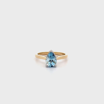 Pear Cut Aquamarine Solitaire Ring