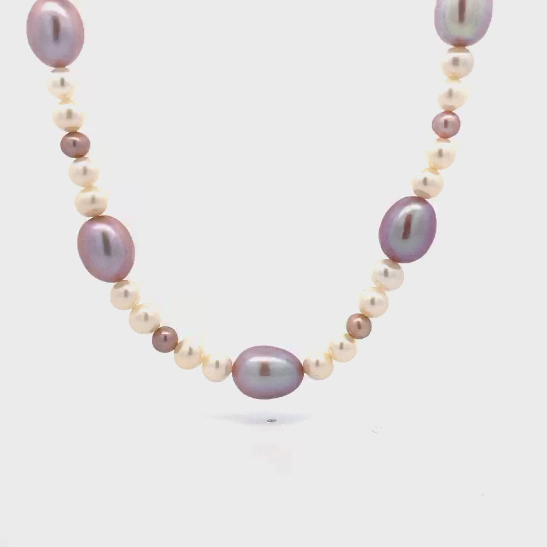 Pink & White Pearl Strand Necklace in Sterling Silver