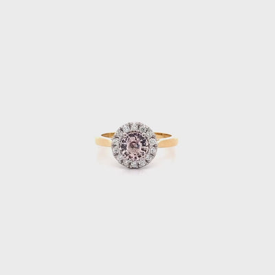 Rosé: Sapphire Diamond Halo Ring in Yellow Gold | 1.10ct