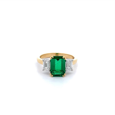 Eden: Emerald & Diamond Three Stone Ring in Yellow Gold