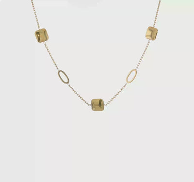 Cushion Disc and Oval Necklace in Yellow Gold