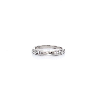 Brilliant Cut Diamond Set Cinched Ring in Platinum | 0.18ctw