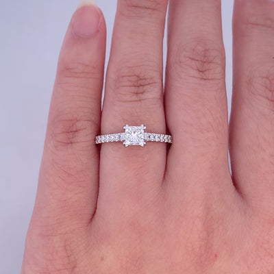 Belle: Princess Cut Diamond Solitaire Ring in Platinum | 0.90ctw