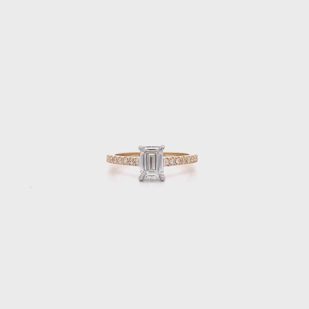Belle: Emerald Cut Diamond Solitaire Ring in Yellow Gold