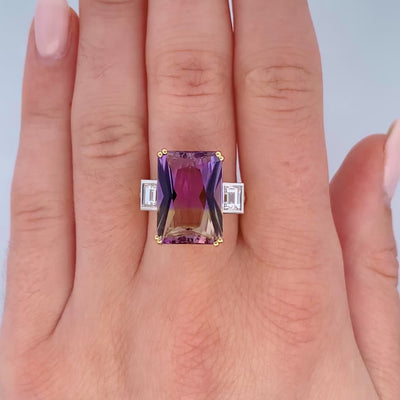 Cosmos: Ametrine and Diamond Three Stone Ring in Yellow Gold | 9.78ct