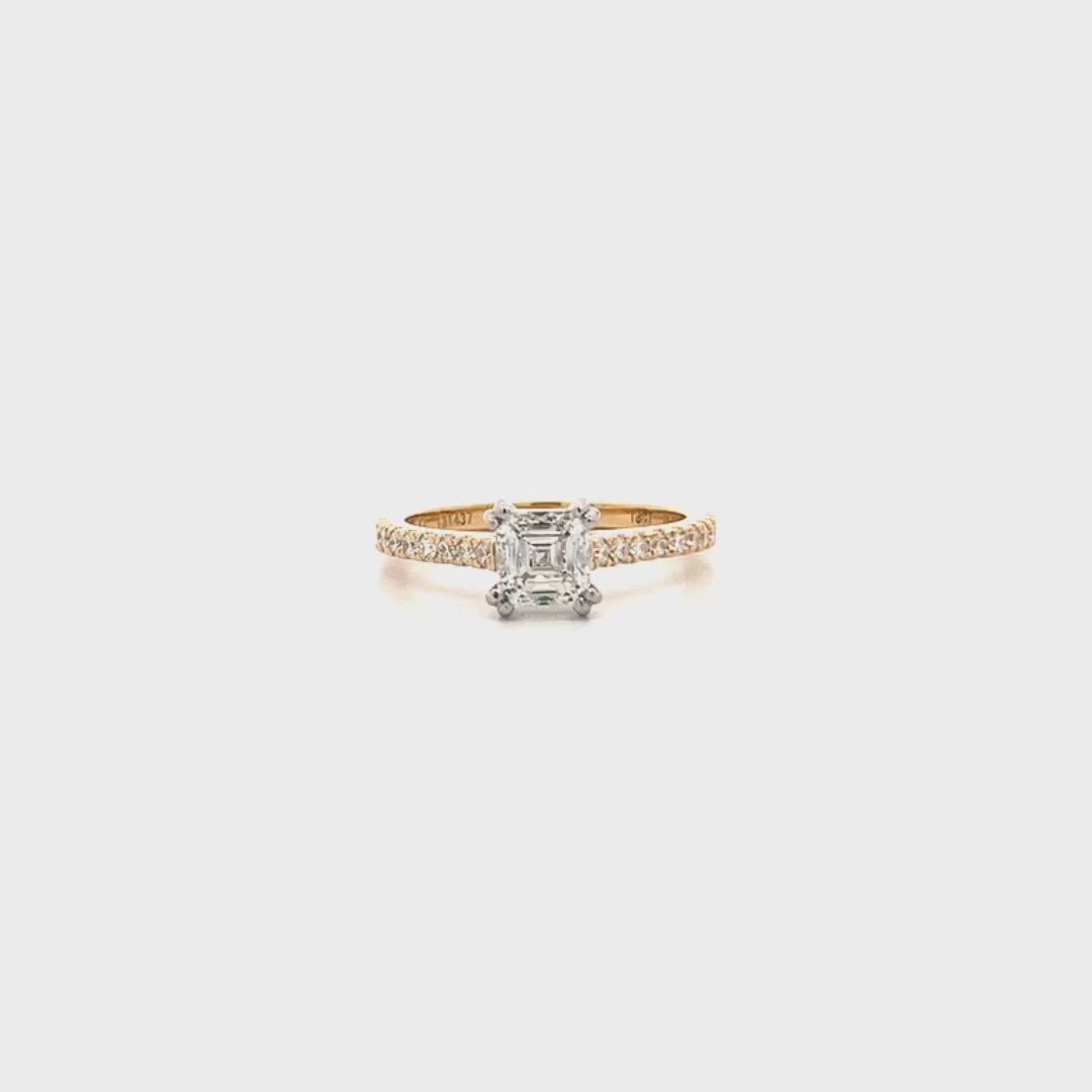 Square Emerald Cut Diamond Solitaire Ring with Diamond Band in Yellow Gold | 1.30ctw