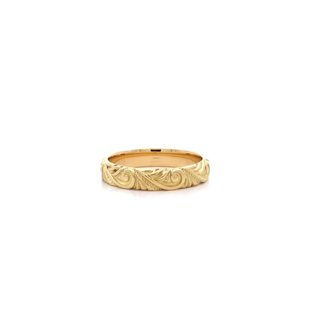 Engraved Filigree Patterned Ring in 18ct Yellow Gold by The Village Goldsmith